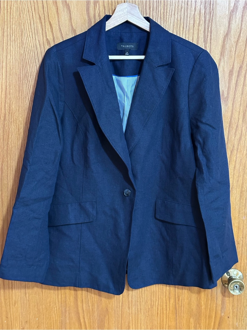 Talbots Dark Navy Single-Button Blazer sz 14 linen
